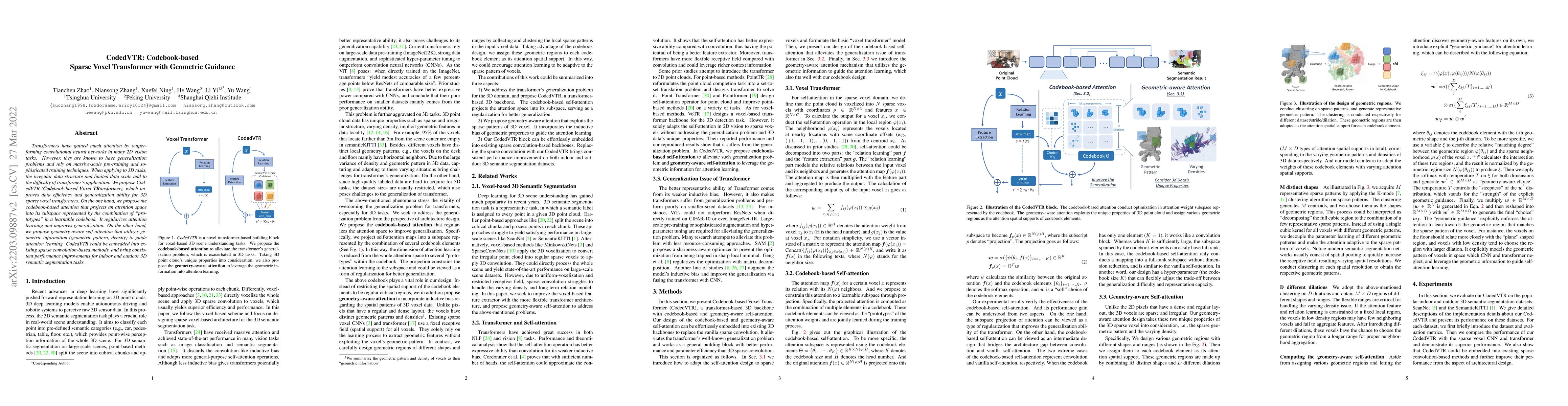 Thumbnail for CodedVTR: Codebook-based Sparse Voxel Transformer with Geometric
  Guidance