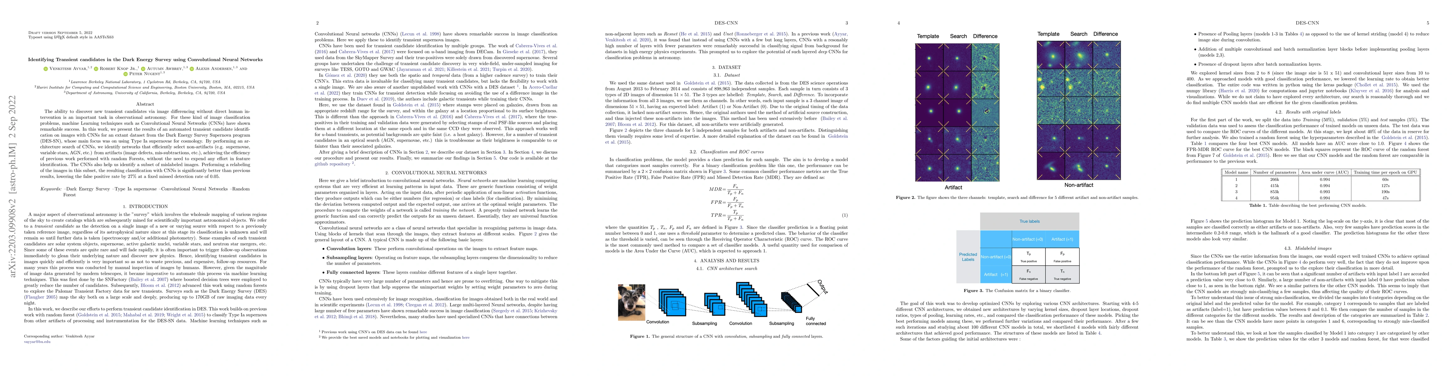 Thumbnail for Identifying Transients in the Dark Energy Survey using Convolutional
  Neural Networks