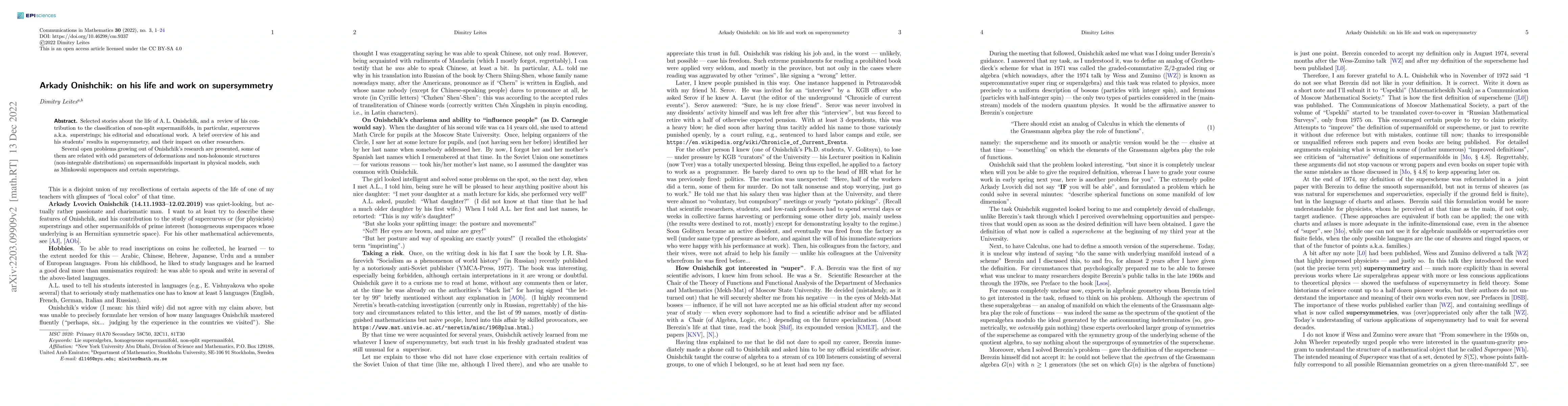 Thumbnail for Arkady Onishchik: on his life and work on supersymmetry