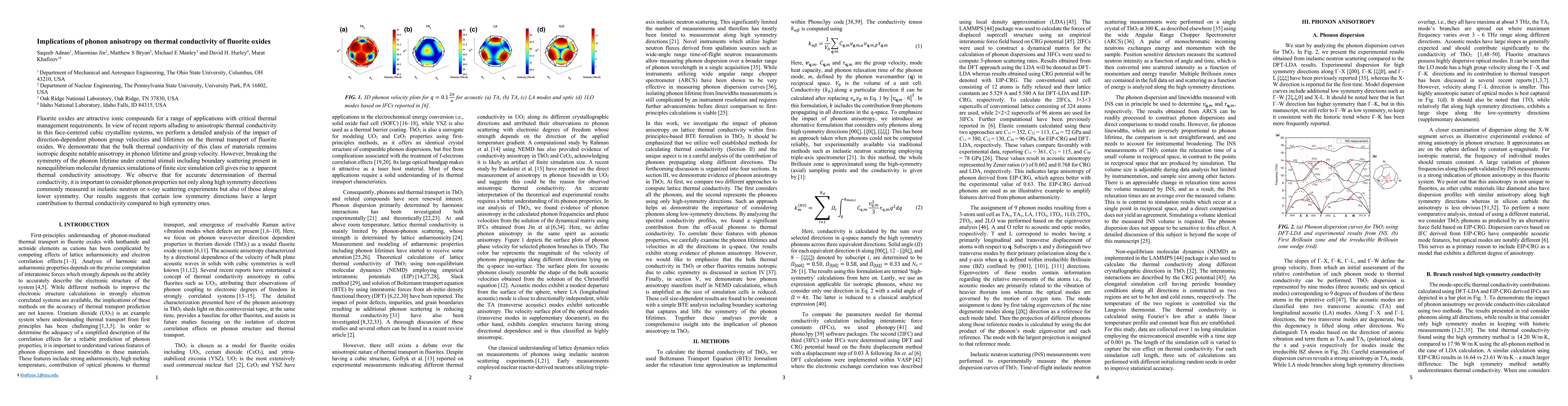 Thumbnail for Implications of phonon anisotropy on thermal conductivity of fluorite
  oxides