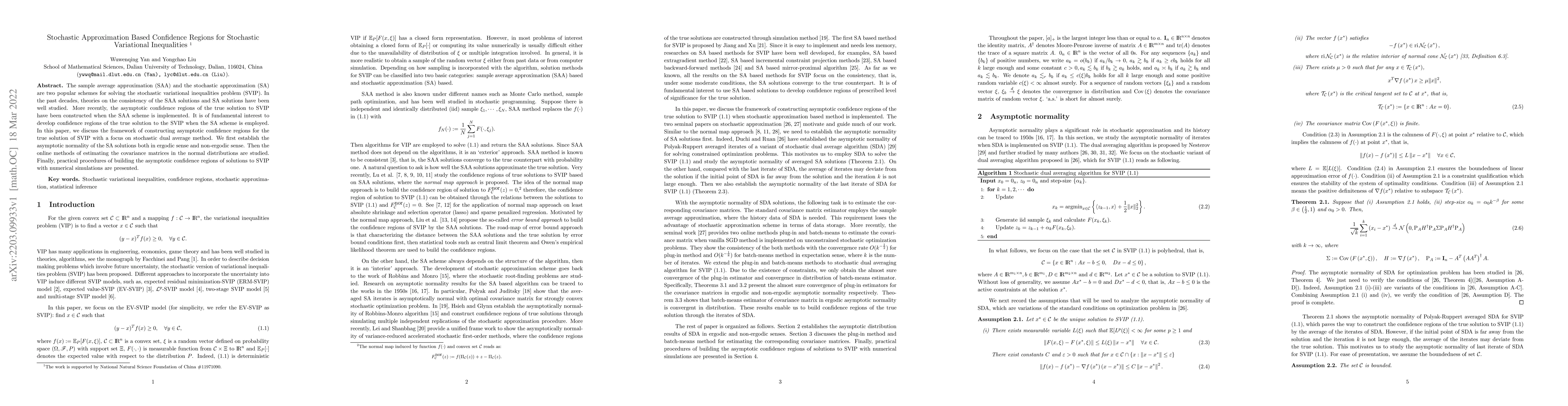 Thumbnail for Stochastic Approximation Based Confidence Regions for Stochastic
  Variational Inequalities
