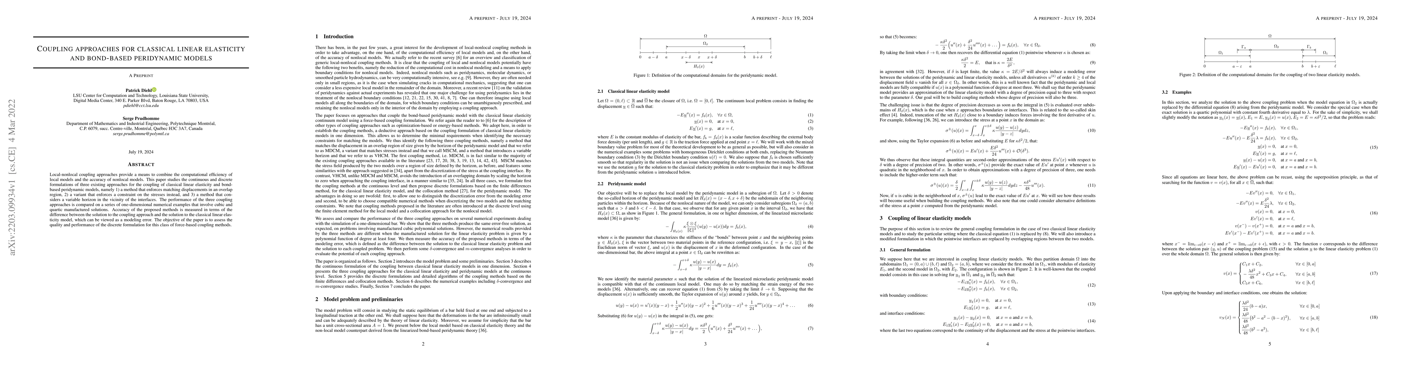 Thumbnail for Coupling approaches for classical linear elasticity and bond-based
  peridynamic models