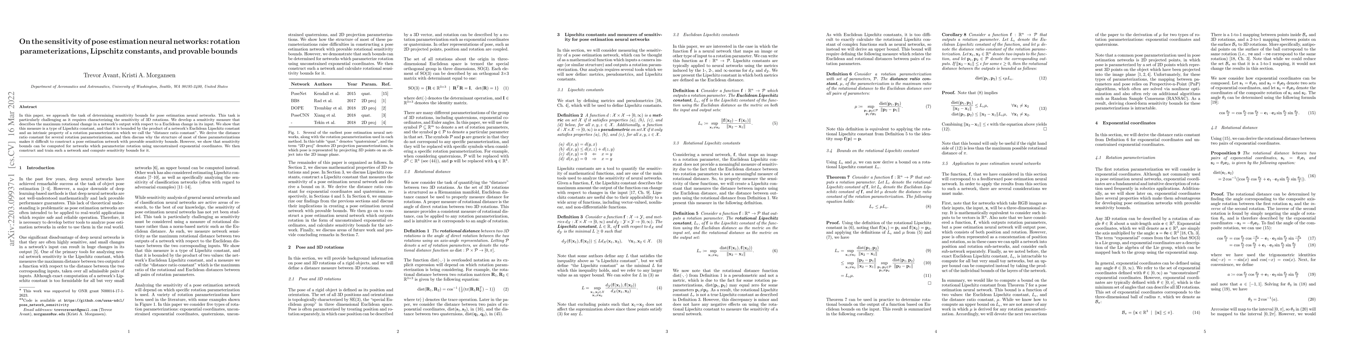 Thumbnail for On the sensitivity of pose estimation neural networks: rotation
  parameterizations, Lipschitz constants, and provable bounds
