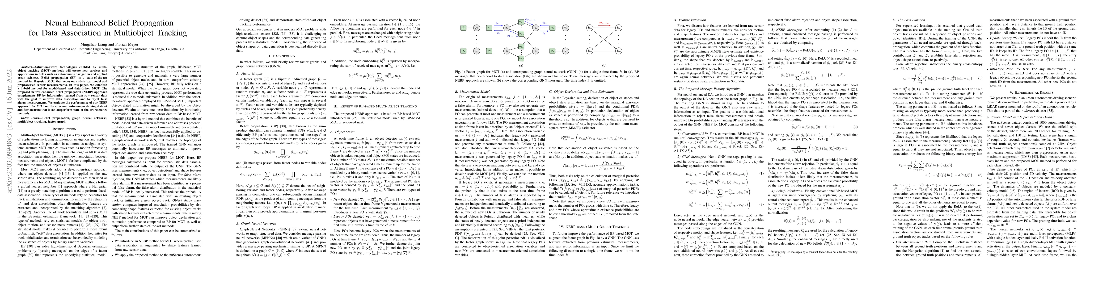 Thumbnail for Neural Enhanced Belief Propagation for Data Association in Multiobject
  Tracking