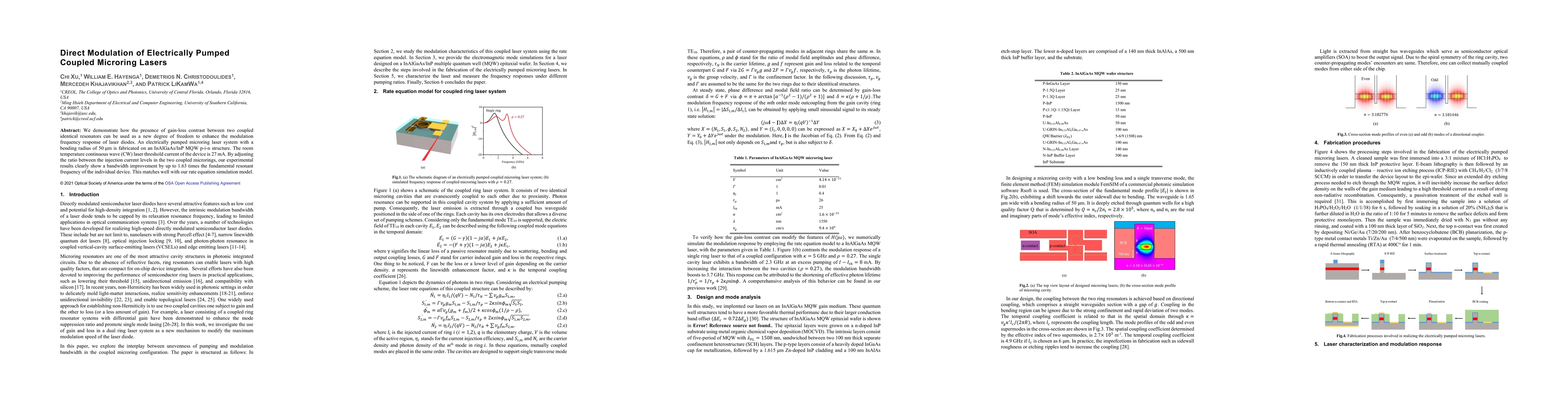 Thumbnail for Direct Modulation of Electrically Pumped Coupled Microring Lasers
