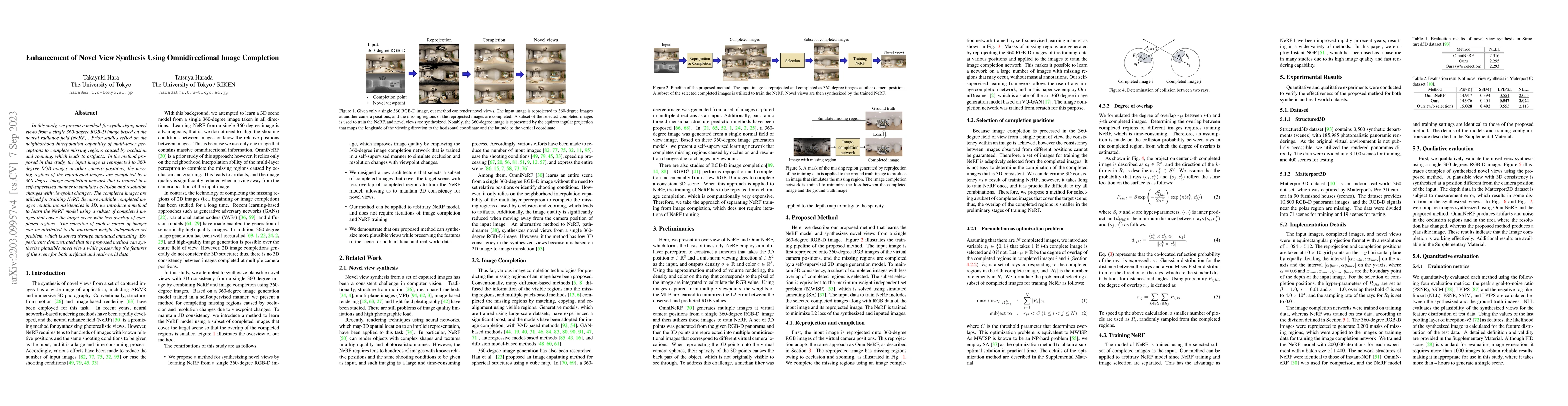 Thumbnail for Enhancement of Novel View Synthesis Using Omnidirectional Image
  Completion