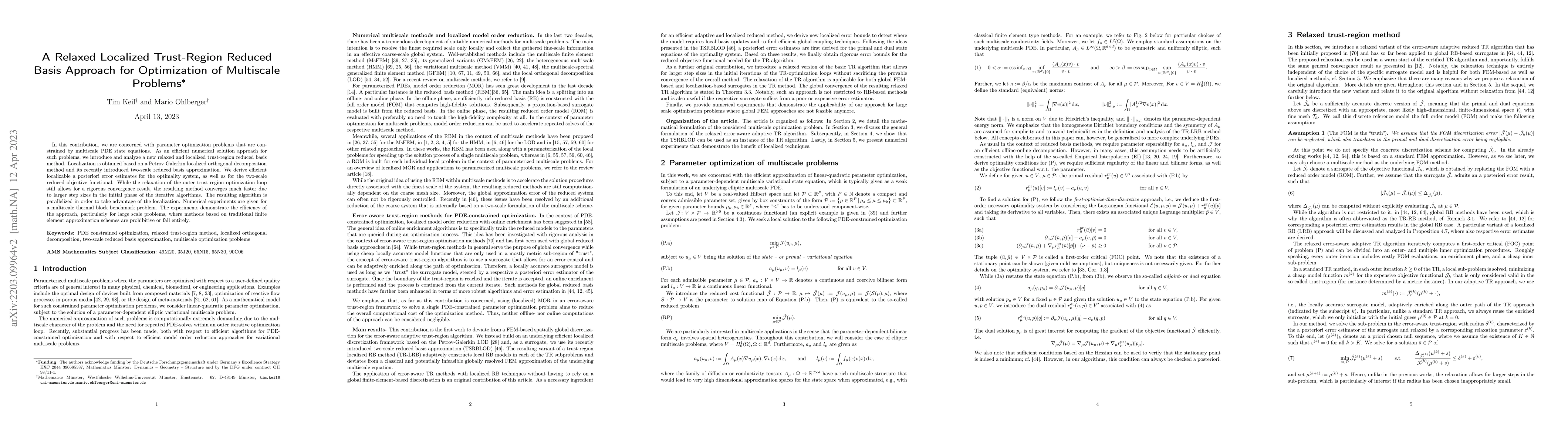 Thumbnail for A Relaxed Localized Trust-Region Reduced Basis Approach for Optimization
  of Multiscale Problems