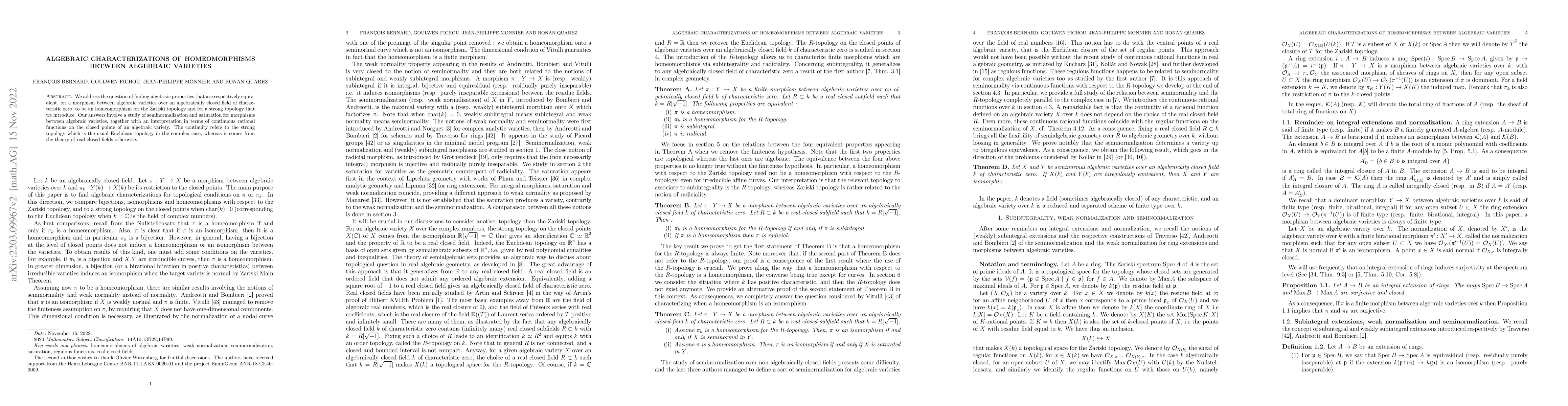 Thumbnail for Algebraic characterizations of homeomorphisms between algebraic
  varieties