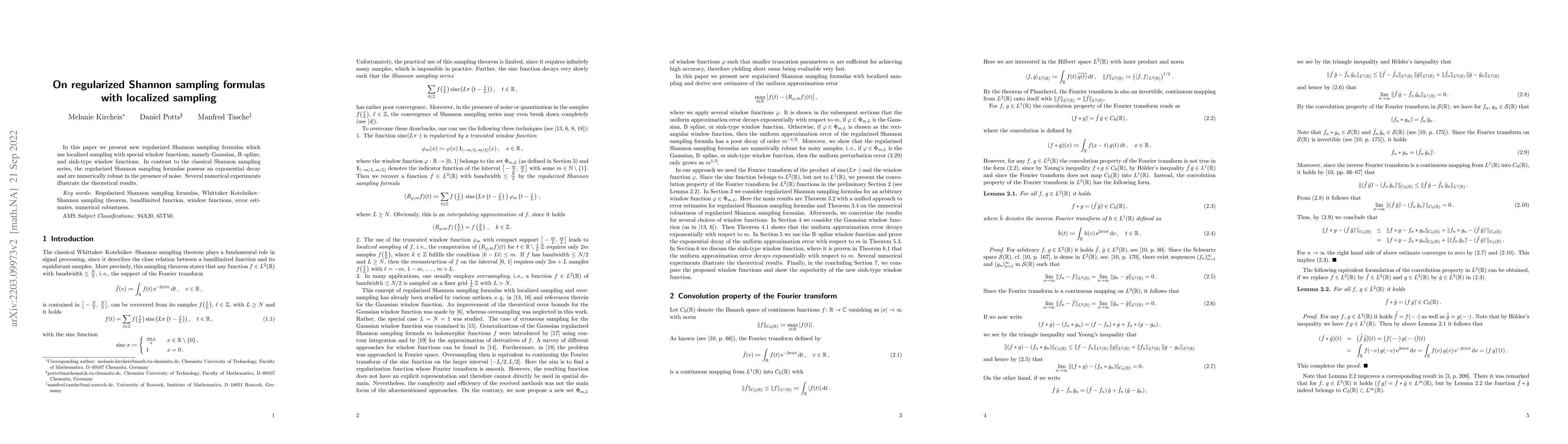 Thumbnail for On regularized Shannon sampling formulas with localized sampling