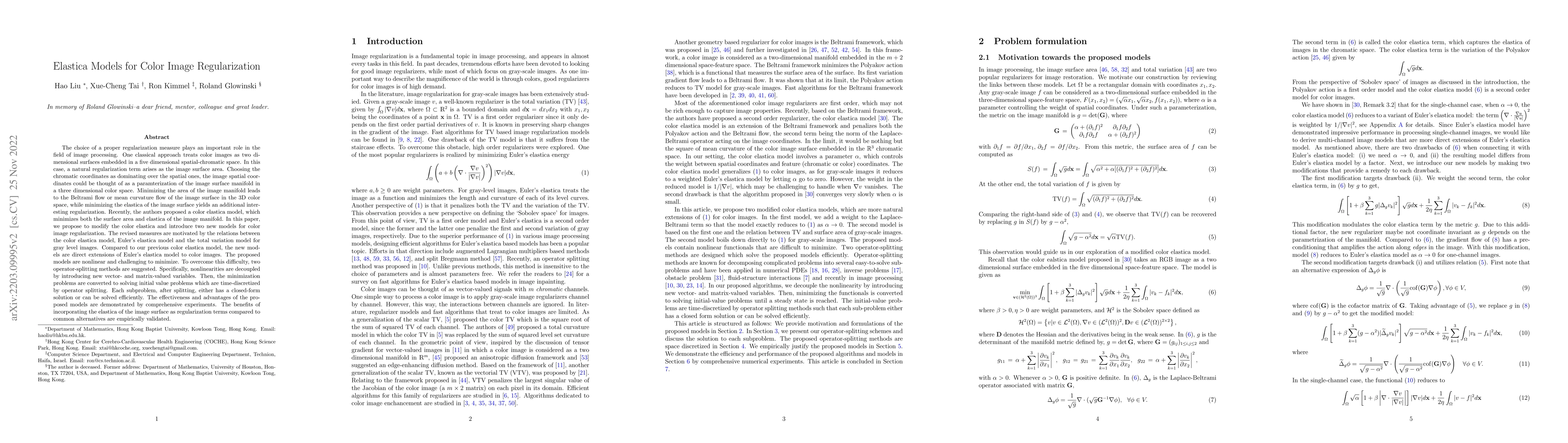 Thumbnail for Elastica Models for Color Image Regularization