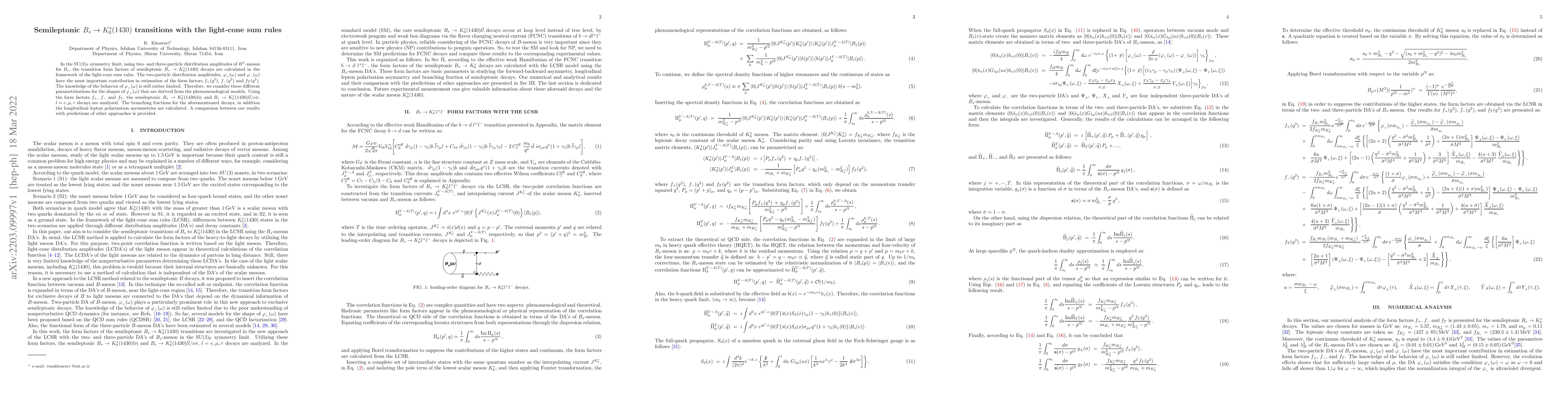 Thumbnail for Semileptonic $B_{s}\to K_0^*(1430)$ transitions with the light-cone sum
  rules