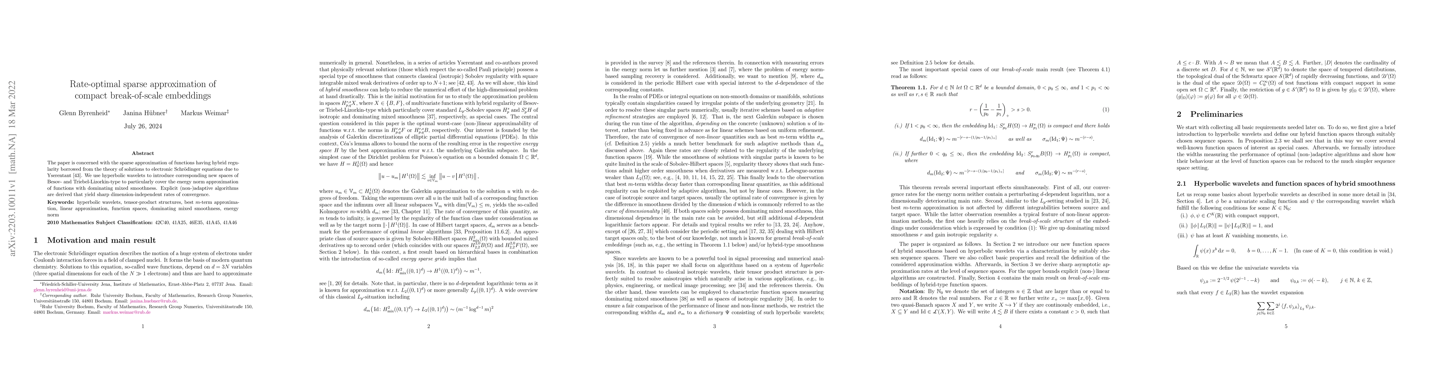 Thumbnail for Rate-optimal sparse approximation of compact break-of-scale embeddings