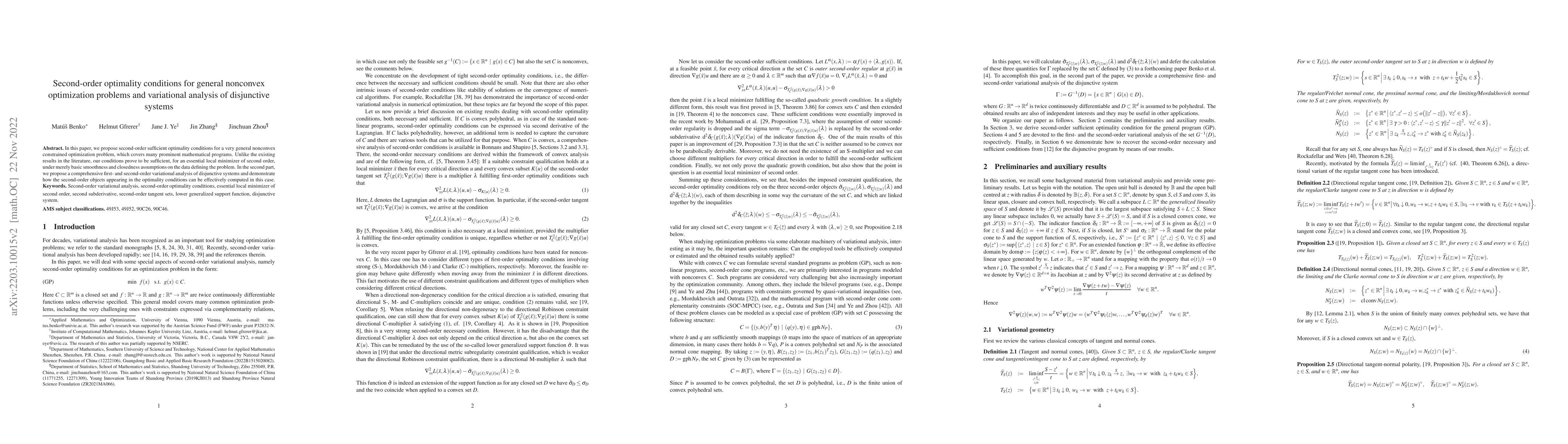 Thumbnail for Second-order optimality conditions for general nonconvex optimization
  problems and variational analysis of disjunctive systems