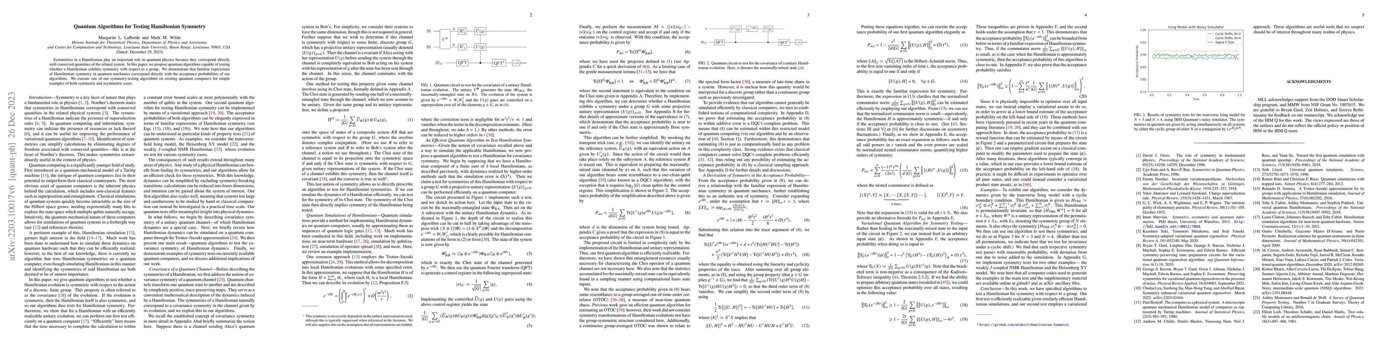 Thumbnail for Quantum Algorithms for Testing Hamiltonian Symmetry