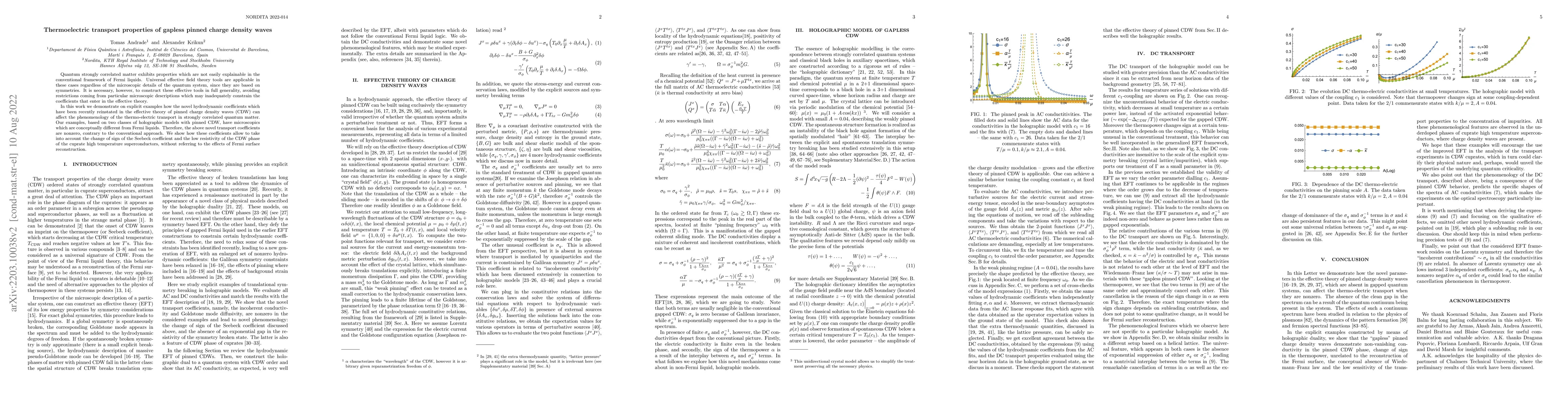 Thumbnail for Thermoelectric transport properties of gapless pinned charge density
  waves