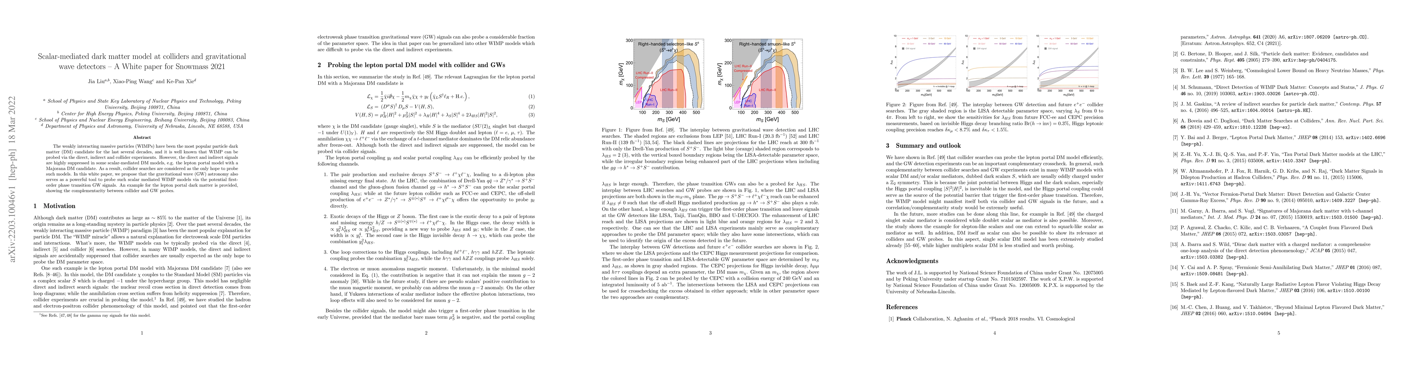 Thumbnail for Scalar-mediated dark matter model at colliders and gravitational wave
  detectors -- A White paper for Snowmass 2021
