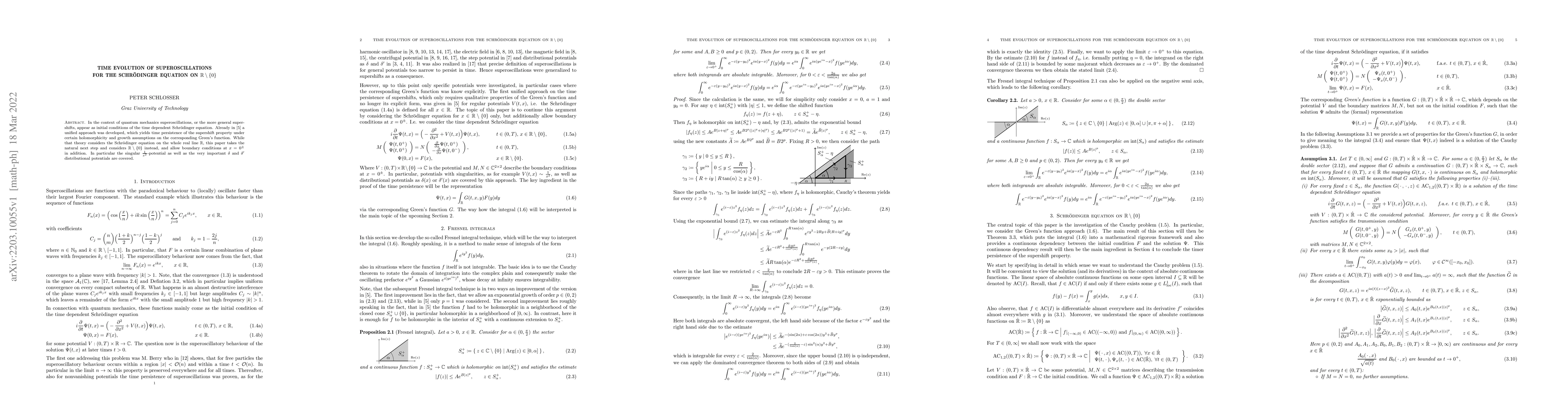 Thumbnail for Time evolution of superoscillations for the Schr\"odinger equation in
  $\mathbb{R}\setminus\{0\}$
