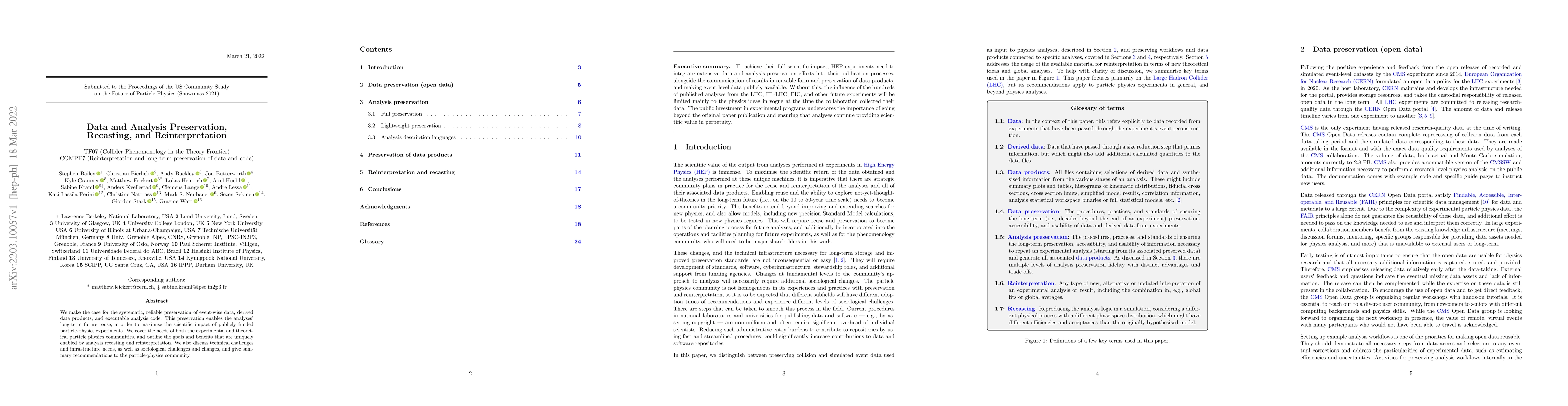 Thumbnail for Data and Analysis Preservation, Recasting, and Reinterpretation