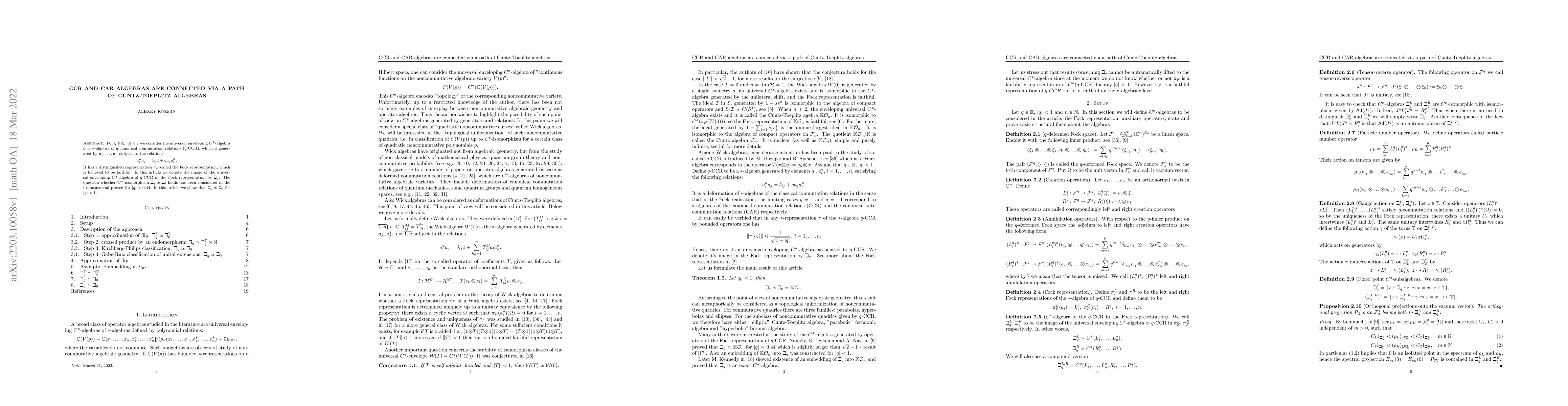 Thumbnail for CCR and CAR algebras are connected via a path of Cuntz-Toeplitz algebras