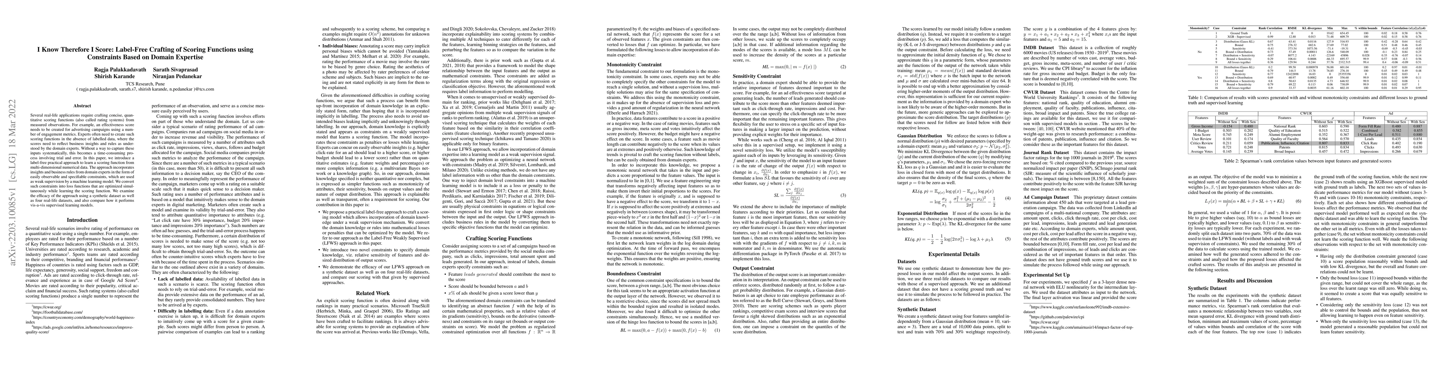 Thumbnail for I Know Therefore I Score: Label-Free Crafting of Scoring Functions using
  Constraints Based on Domain Expertise