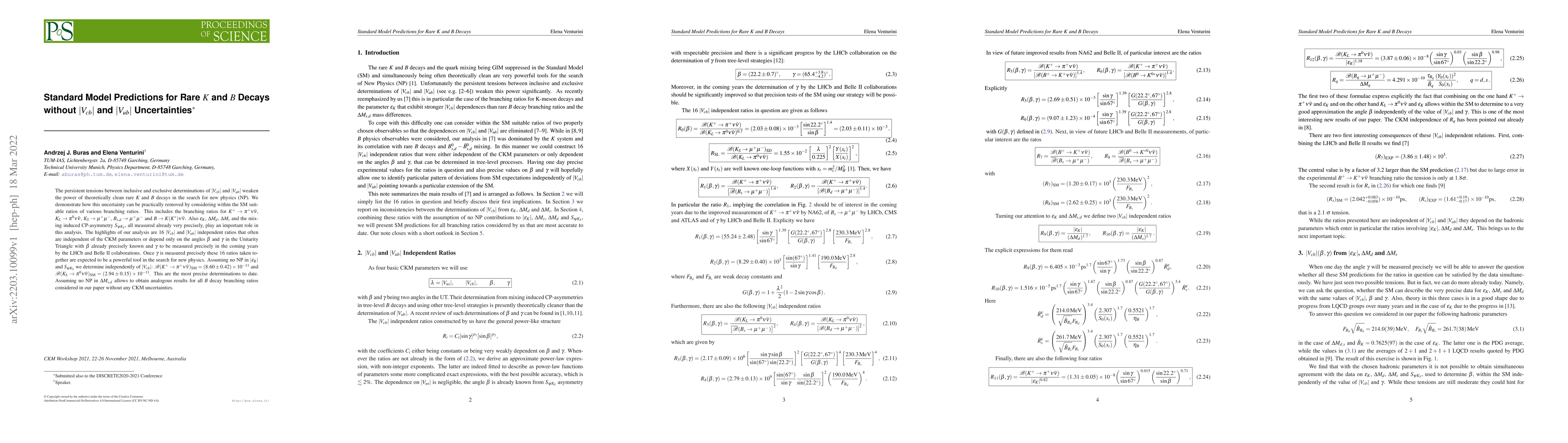 Thumbnail for Standard Model Predictions for Rare $K$ and $B$ Decays without
  $|V_{cb}|$ and $|V_{ub}|$ Uncertainties
