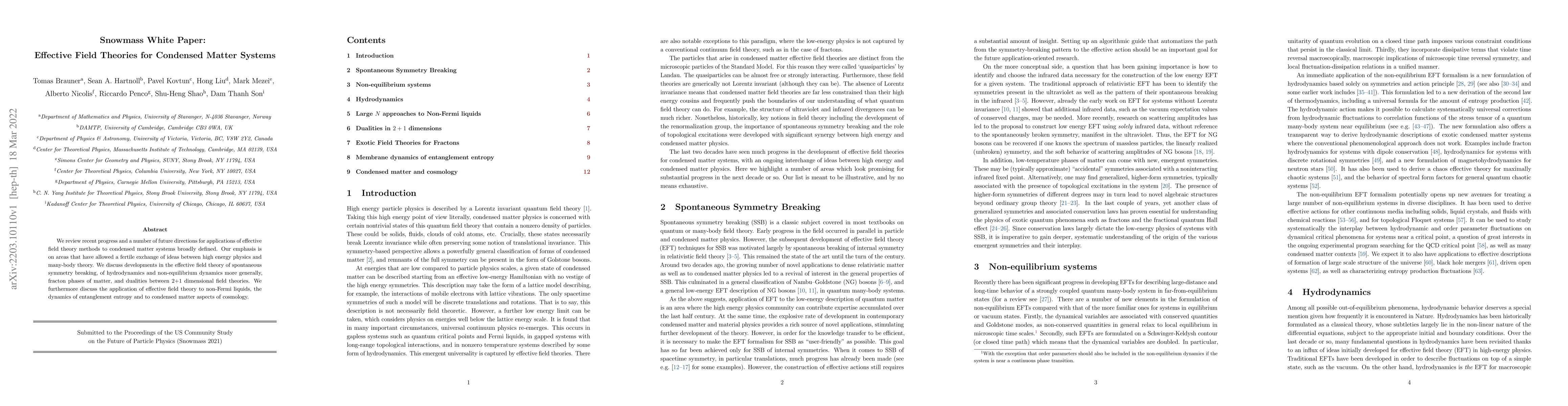 Thumbnail for Snowmass White Paper: Effective Field Theories for Condensed Matter
  Systems
