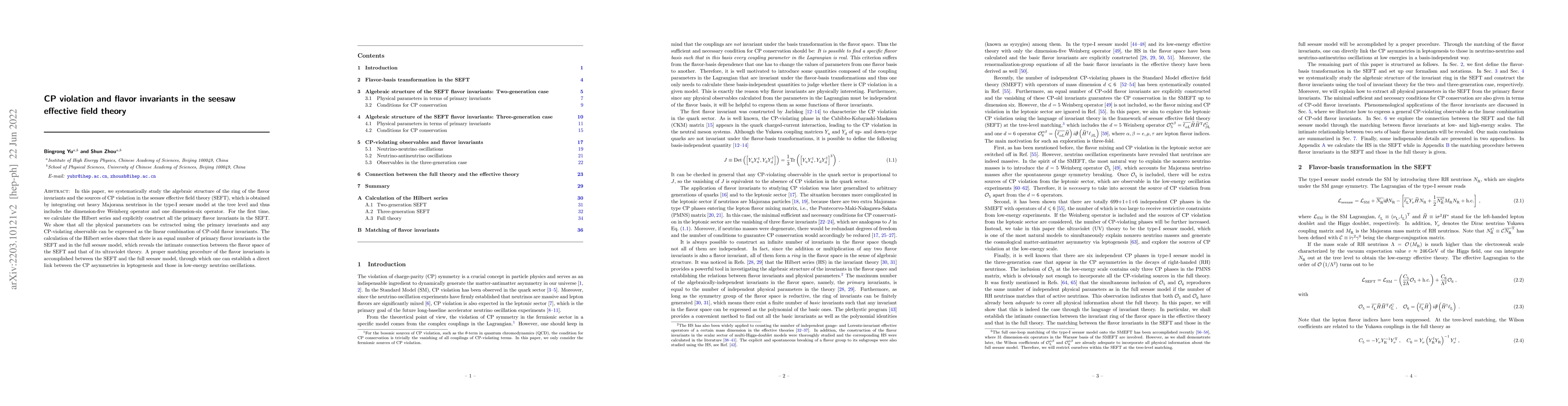Thumbnail for CP violation and flavor invariants in the seesaw effective field theory