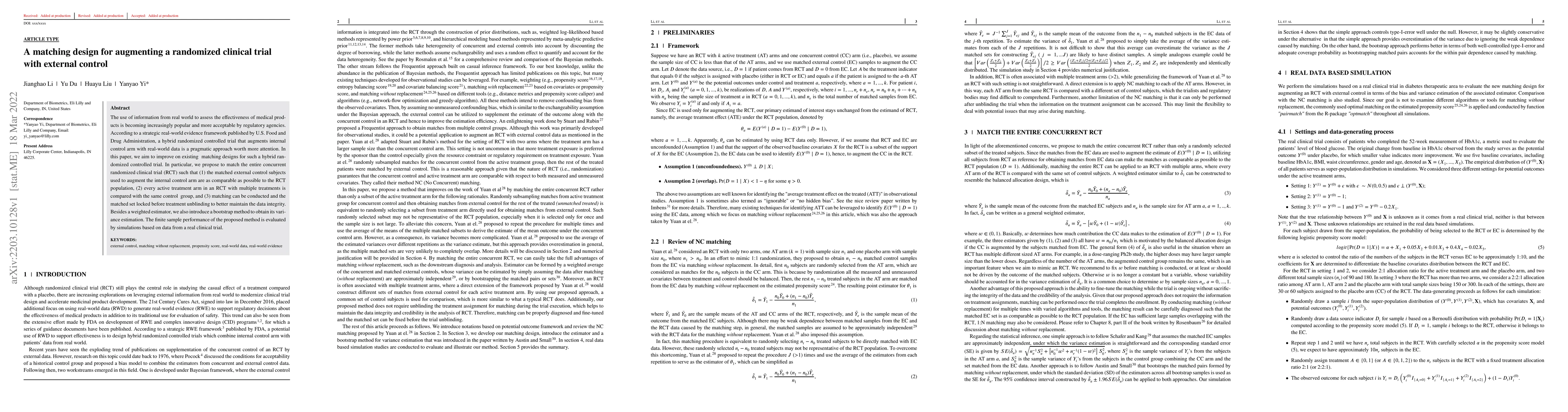 Thumbnail for A matching design for augmenting a randomized clinical trial with
  external control