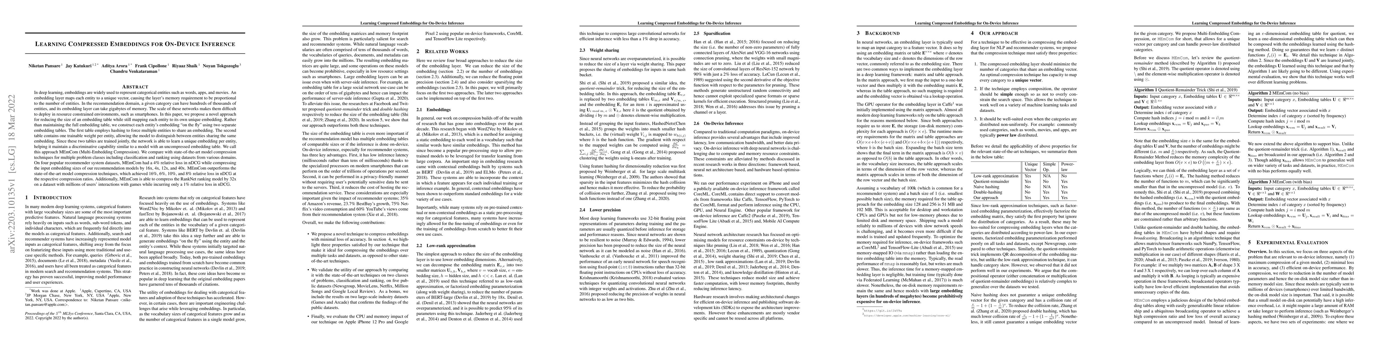 Thumbnail for Learning Compressed Embeddings for On-Device Inference