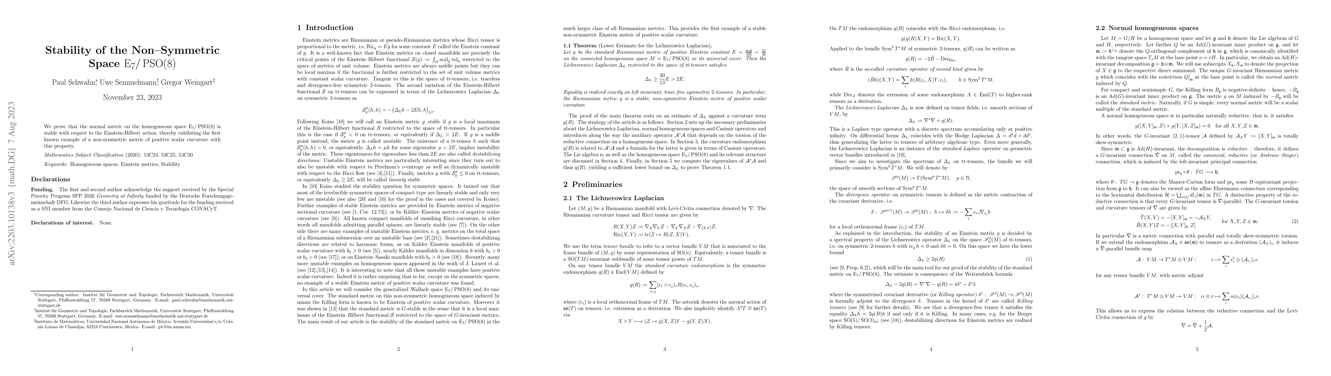 Thumbnail for Stability of the Non-Symmetric Space $E_7/\mathrm{PSO}(8)$
