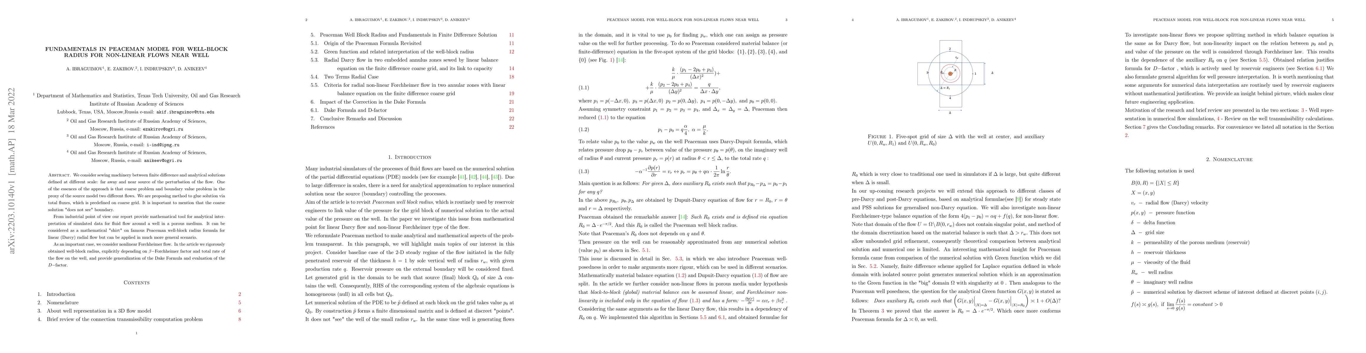 Thumbnail for Fundamentals in Peaceman Model for Well-Block radius For Non-Linear
  Flows Near Well