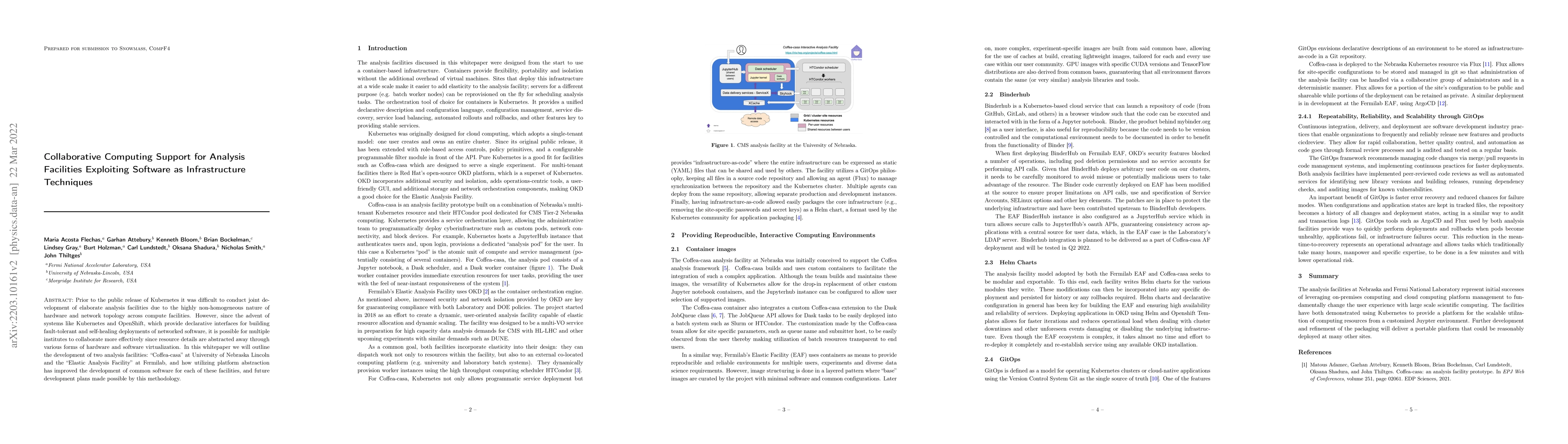 Thumbnail for Collaborative Computing Support for Analysis Facilities Exploiting
  Software as Infrastructure Techniques