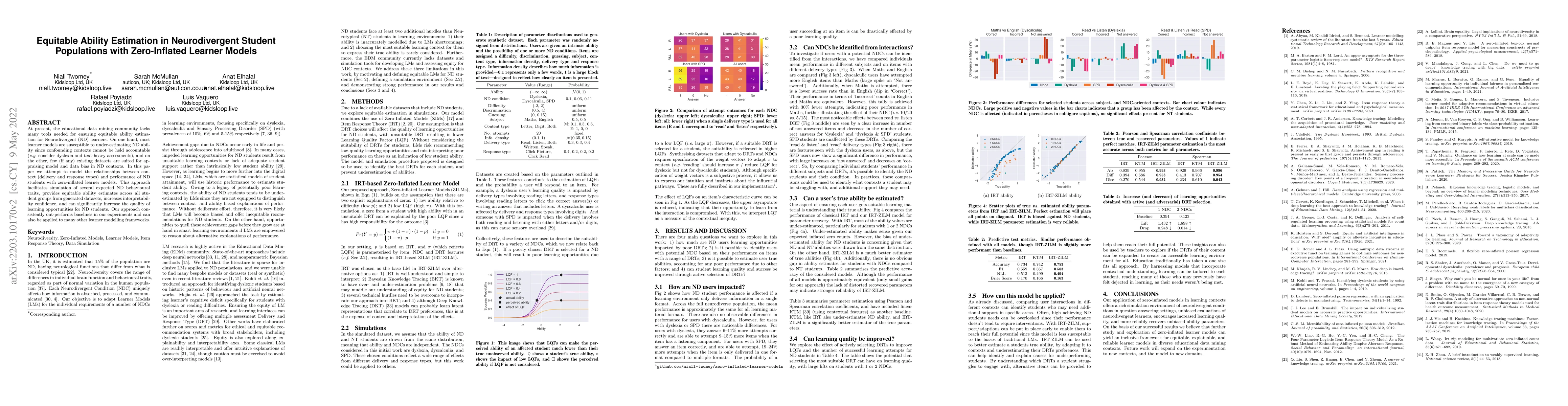 Thumbnail for Equitable Ability Estimation in Neurodivergent Student Populations with
  Zero-Inflated Learner Models