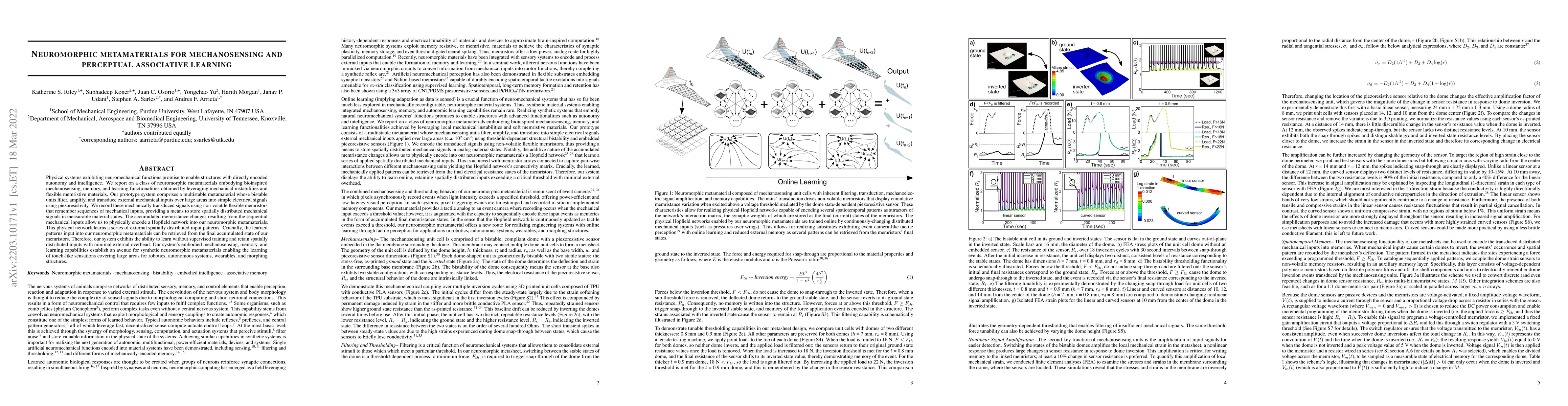 Thumbnail for Neuromorphic metamaterials for mechanosensing and perceptual associative
  learning