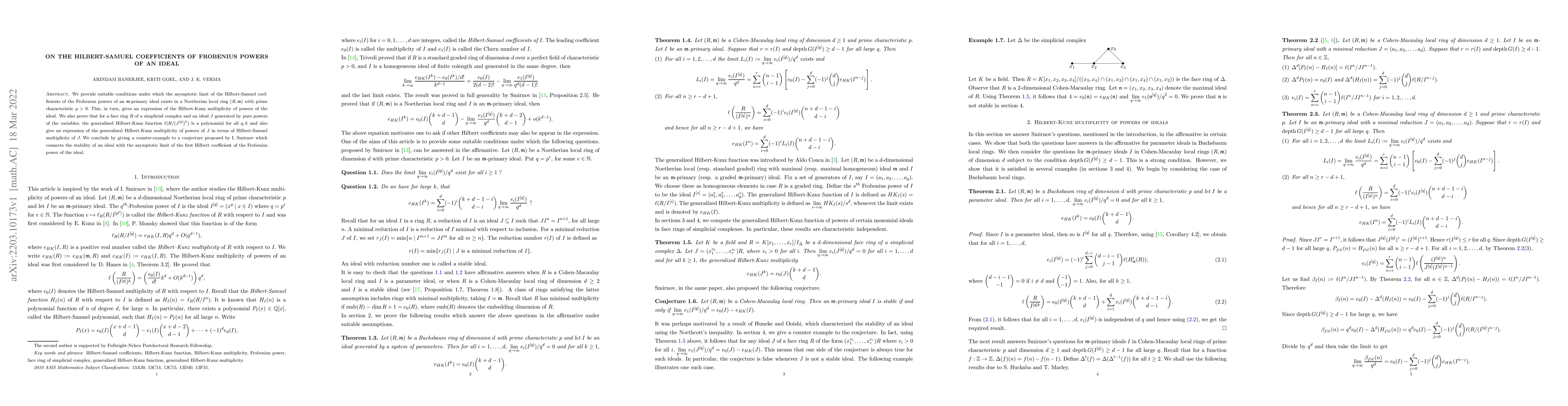 Thumbnail for On the Hilbert-Samuel coefficients of Frobenius powers of an ideal