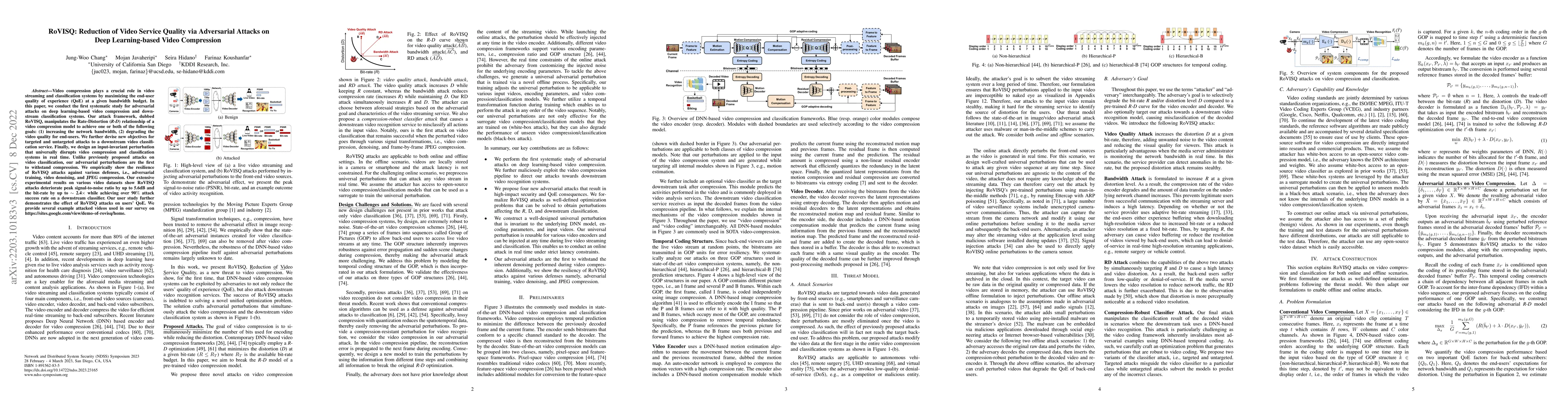 Thumbnail for RoVISQ: Reduction of Video Service Quality via Adversarial Attacks on
  Deep Learning-based Video Compression