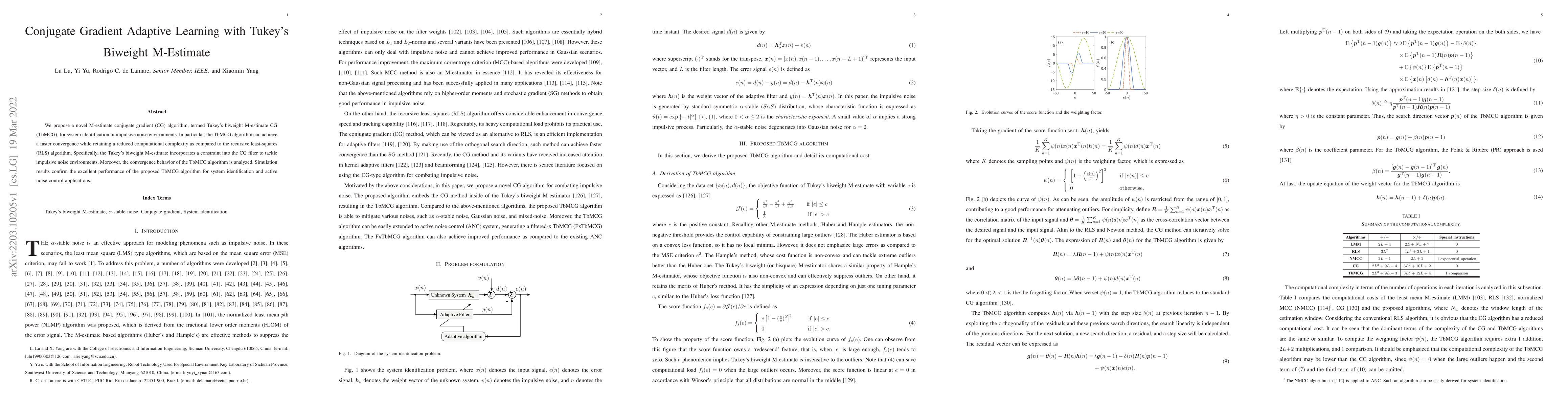 Thumbnail for Conjugate Gradient Adaptive Learning with Tukey's Biweight M-Estimate