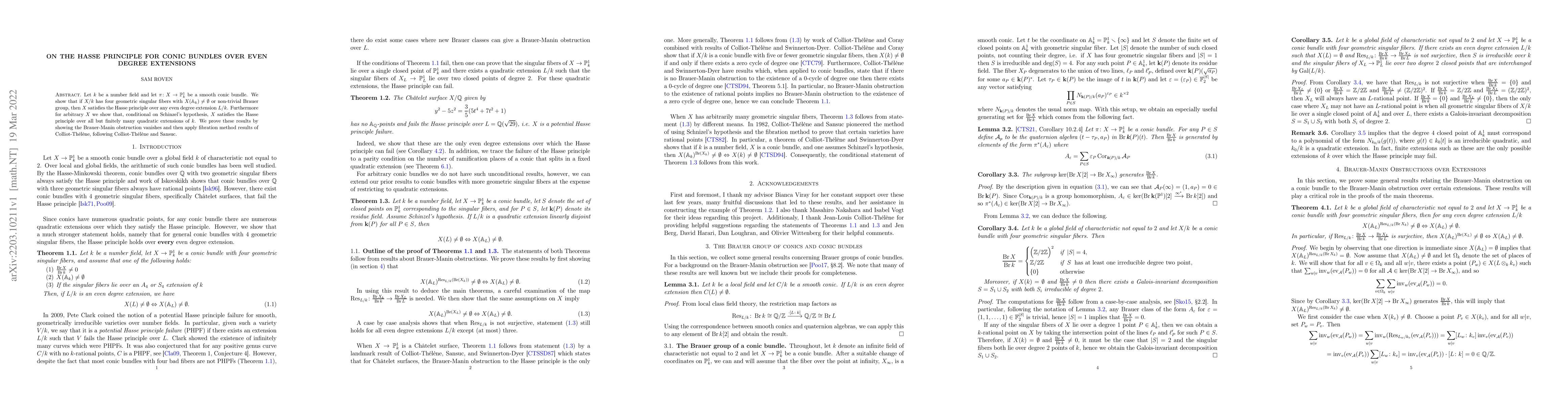 Thumbnail for On the Hasse Principle for conic bundles over even degree extensions