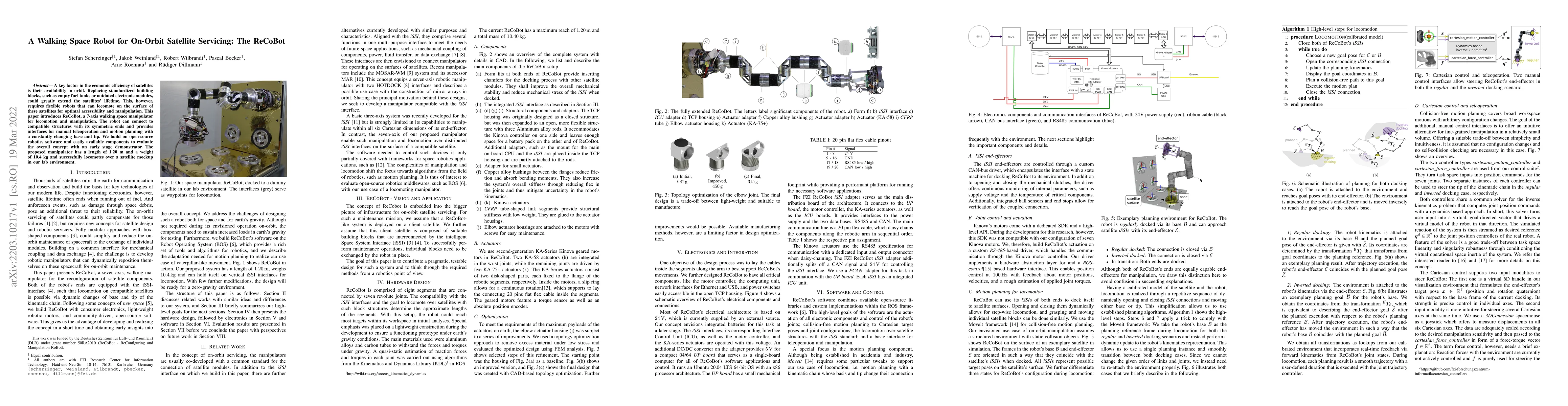 Thumbnail for A Walking Space Robot for On-Orbit Satellite Servicing: The ReCoBot