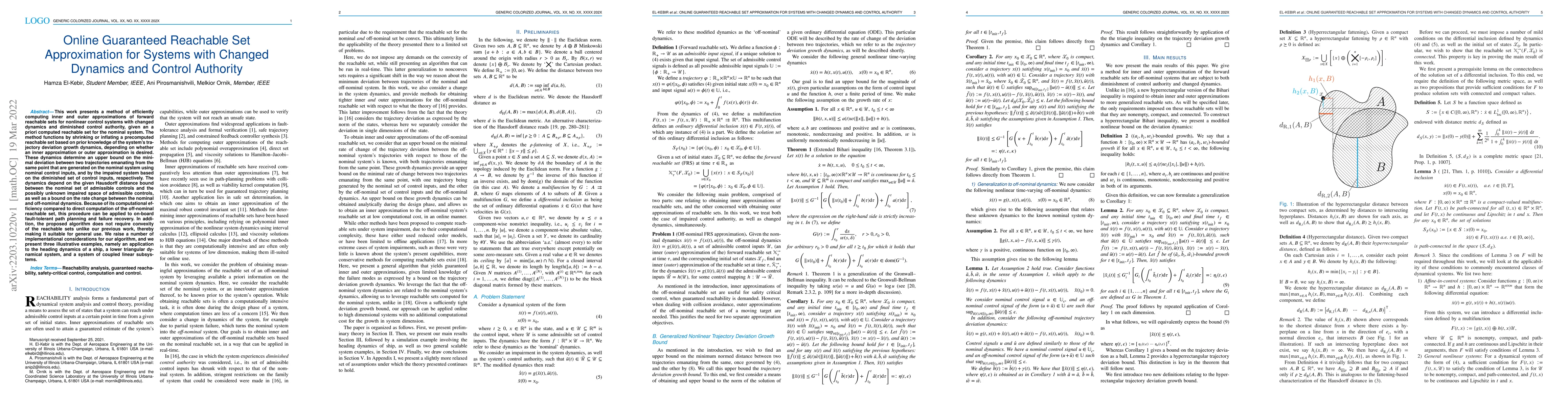 Thumbnail for Online Guaranteed Reachable Set Approximation for Systems with Changed
  Dynamics and Control Authority