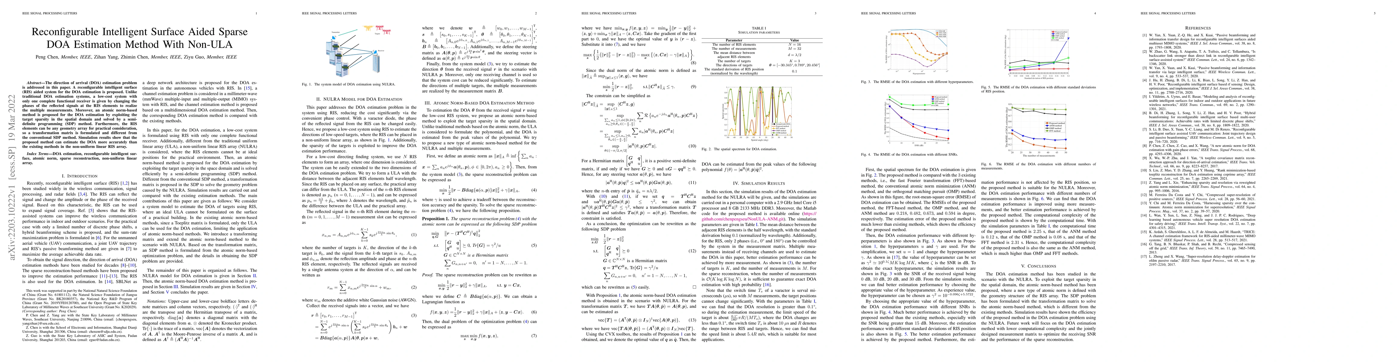 Thumbnail for Reconfigurable Intelligent Surface Aided Sparse DOA Estimation Method
  With Non-ULA