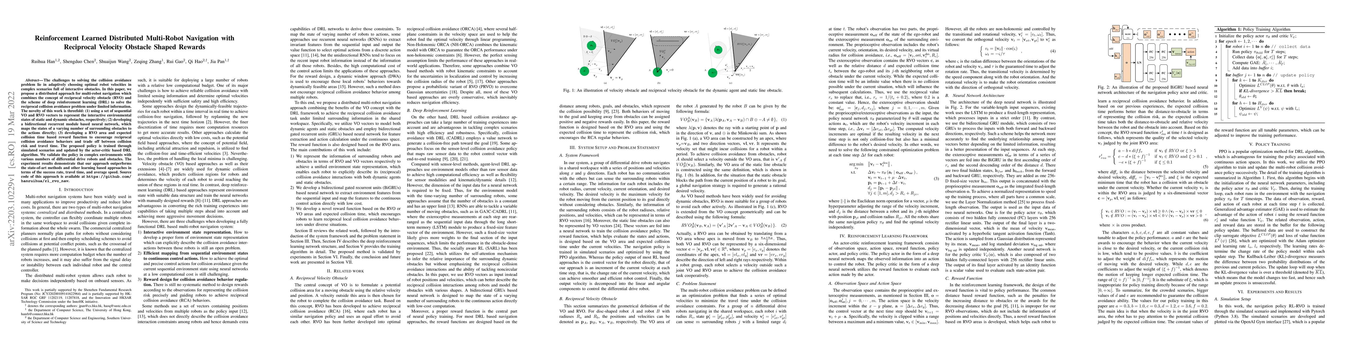 Thumbnail for Reinforcement Learned Distributed Multi-Robot Navigation with Reciprocal
  Velocity Obstacle Shaped Rewards