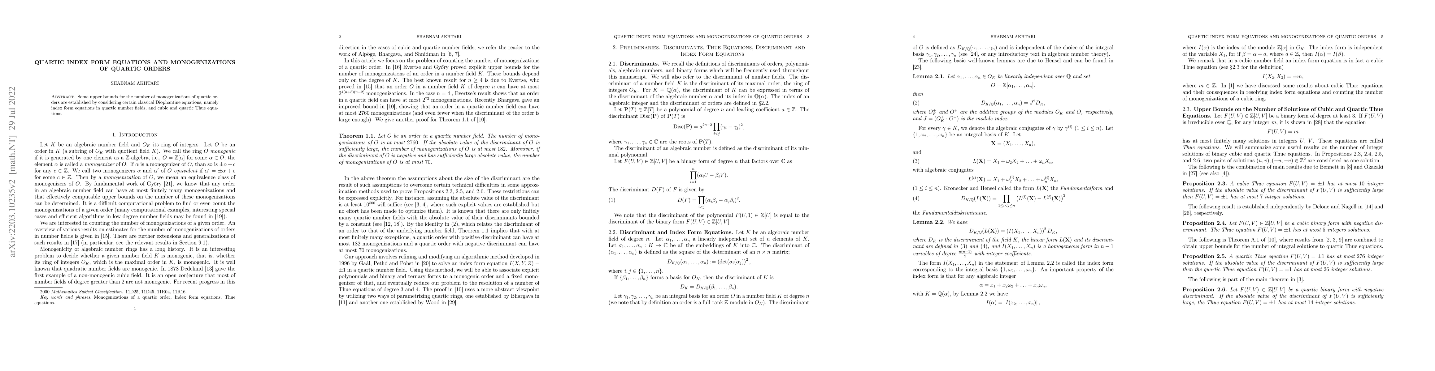 Thumbnail for Quartic Index Form Equations and Monogenizations of Quartic Orders