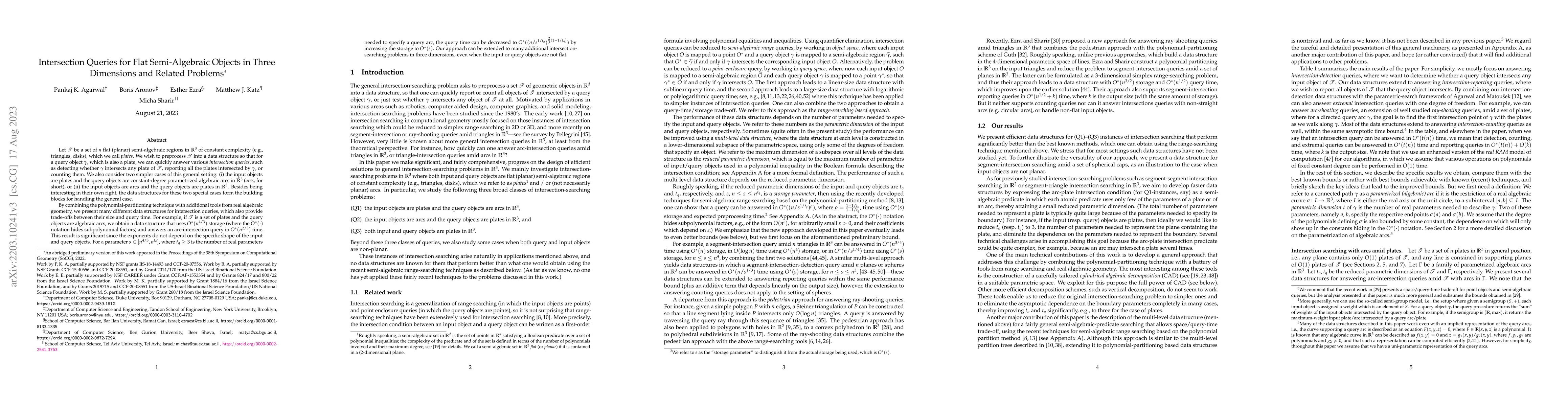 Thumbnail for Intersection Queries for Flat Semi-Algebraic Objects in Three Dimensions
  and Related Problems