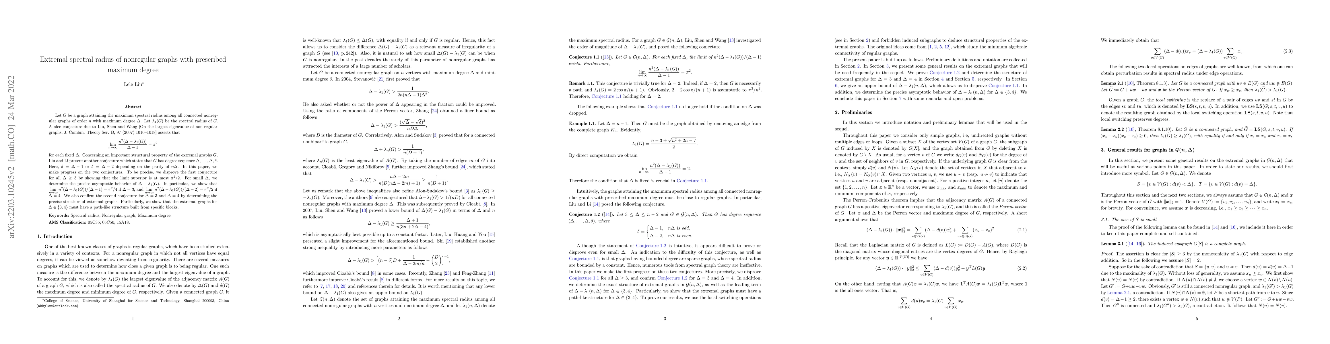Thumbnail for Extremal spectral radius of nonregular graphs with prescribed maximum
  degree
