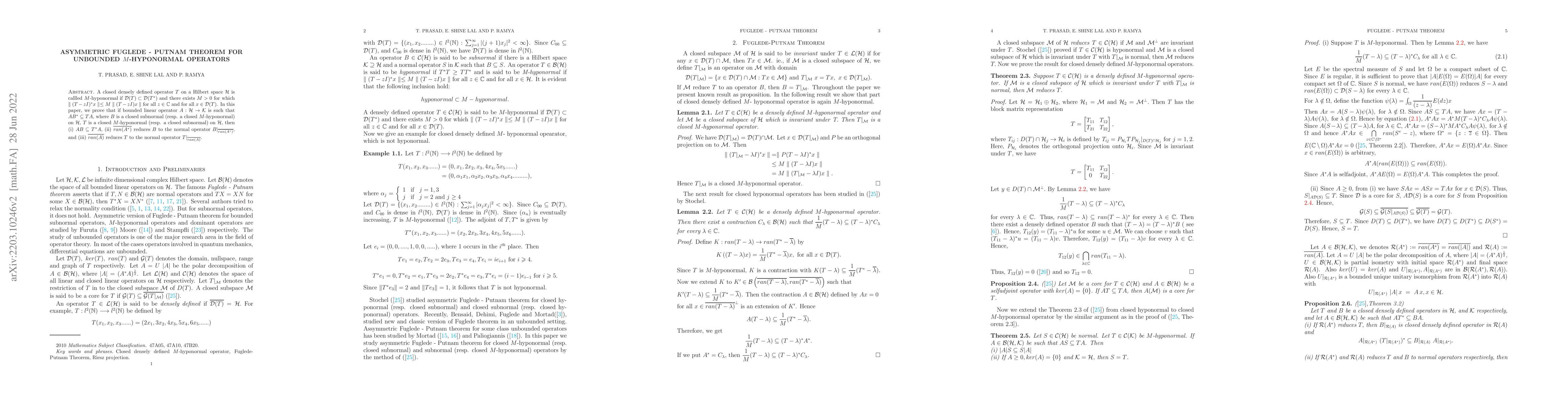 Thumbnail for Asymmetric Fuglede-Putnam Theorem for Unbounded M-Hyponormal Operators
