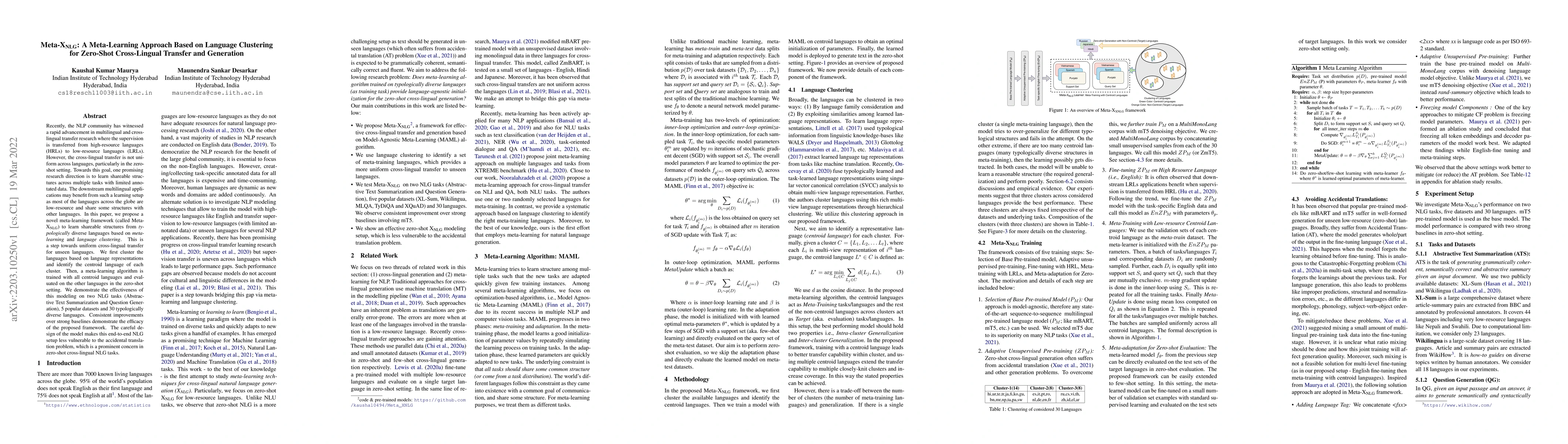Thumbnail for Meta-X$_{NLG}$: A Meta-Learning Approach Based on Language Clustering
  for Zero-Shot Cross-Lingual Transfer and Generation