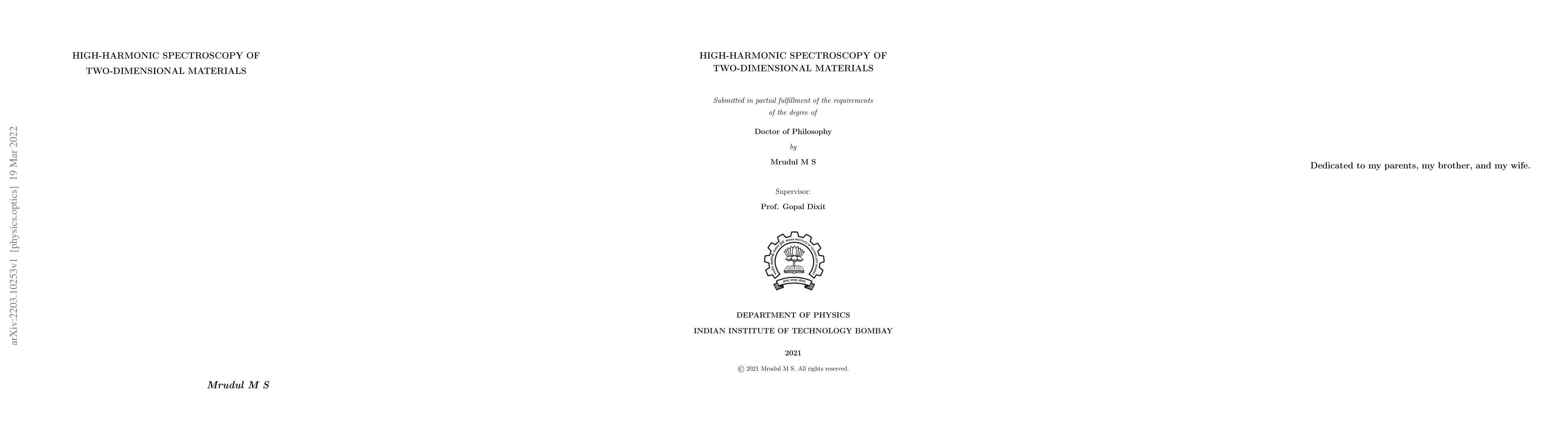 Thumbnail for High-harmonic spectroscopy of two-dimensional materials