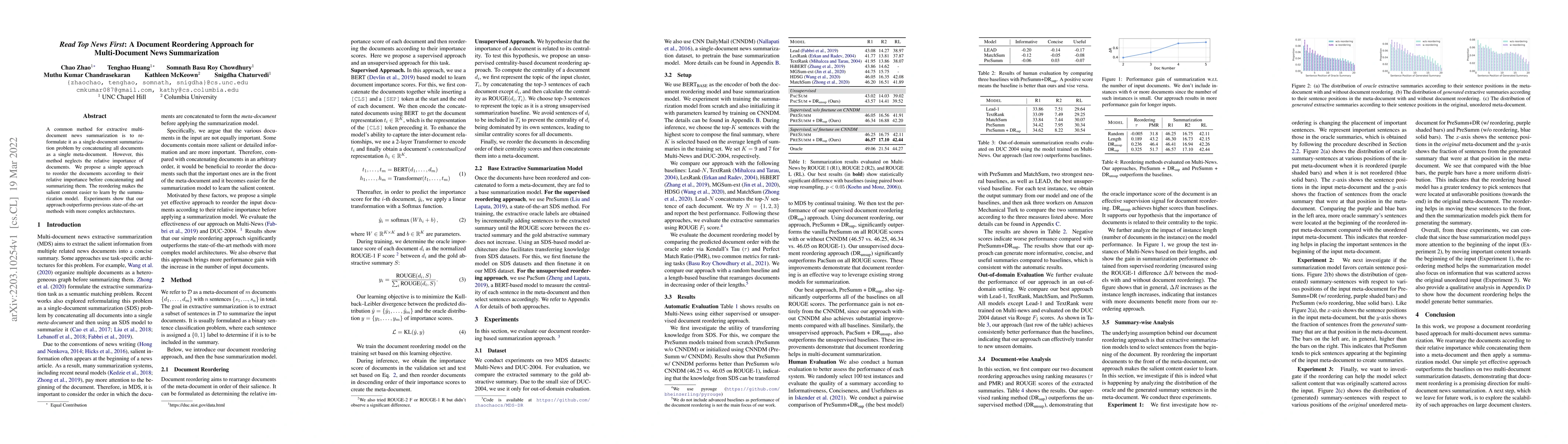 Thumbnail for Read Top News First: A Document Reordering Approach for Multi-Document
  News Summarization