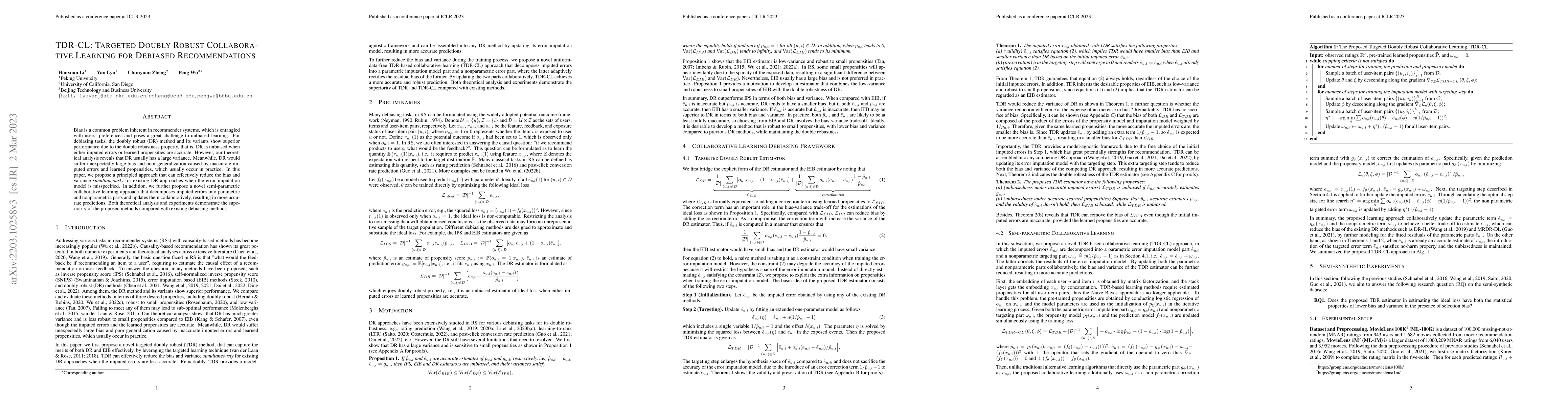 Thumbnail for TDR-CL: Targeted Doubly Robust Collaborative Learning for Debiased
  Recommendations